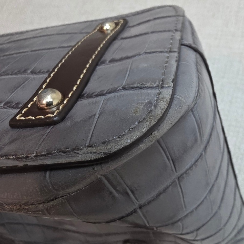 Dooney & Bourke Grey Croc Embossed Leather Tote Bag Brown Braided Handles Large - Picture 9 of 12